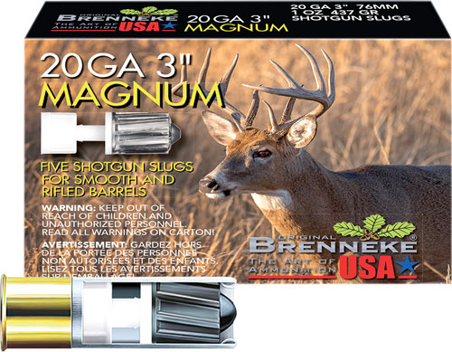 BRENNEKE USA CLASSIC MAGNUM - 20GA 3" 1OZ SLUG 5RD 50BX/CS - Image 2