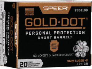 SPEER GOLD DOT SHORT BBL 9MM - LUGER +P 124GR GDHP 20RD 10B/C