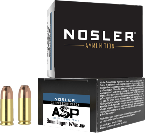 NOSLER 9MM 147GR ASP JHP - SUBSONIC 20RD 10BX/CS